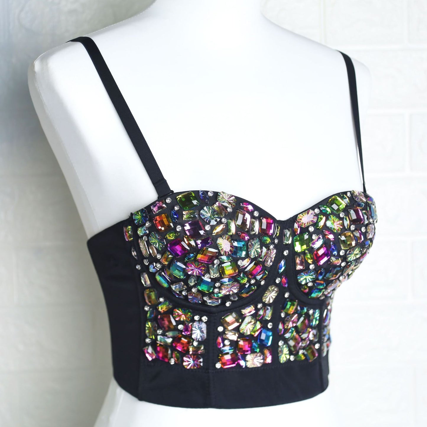 Jewel Corset Multi-color Gems Bustier Bra Top Rhinestone celebrity statement tank top