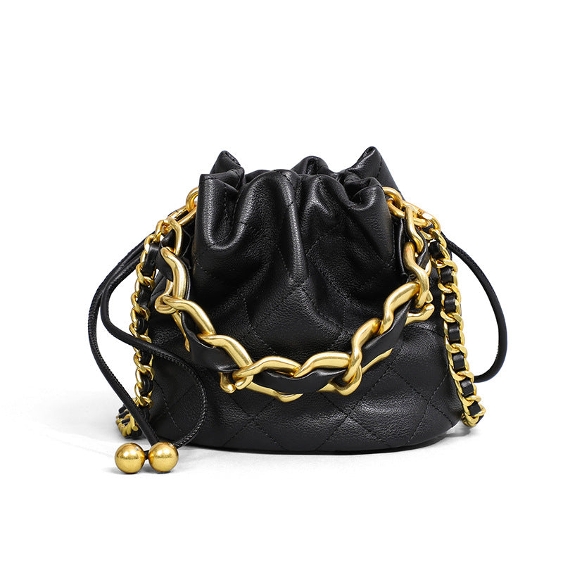 Luxury French Chic Style Quilted Chain Crossbody Bucket Bag