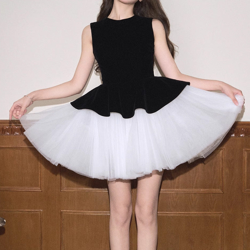 Princess Tutu Style Velvet Sleeveless Celebrity Dress