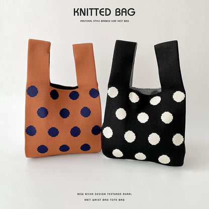 Polka Dot Knit Tote Handbag Korea Trending