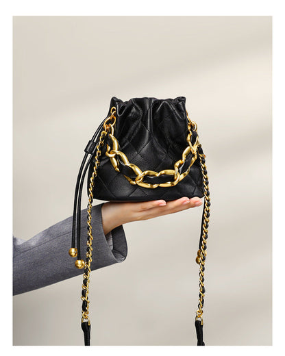 Luxury French Chic Style Quilted Chain Crossbody Bucket Bag