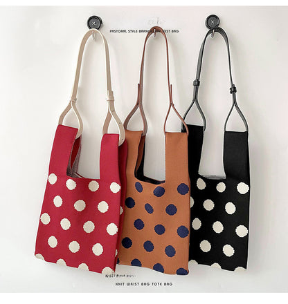 Polka Dot Knit Tote Handbag Korea Trending