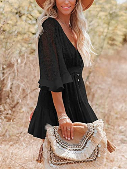 Bohemian Retro Style Coachella V-neck Lace Dress casual dress