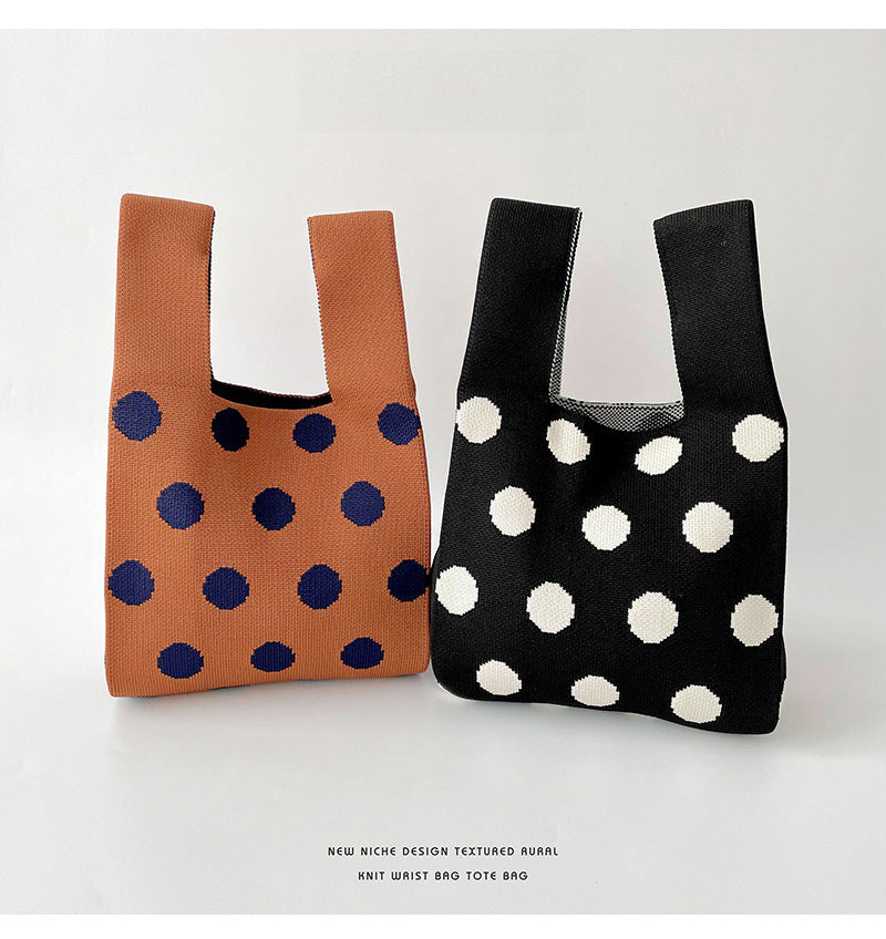 Polka Dot Knit Tote Handbag Korea Trending