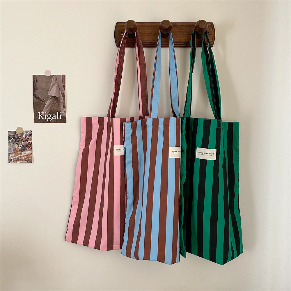 Contemporary Design Stripes Eco Bag Green Brown Pink