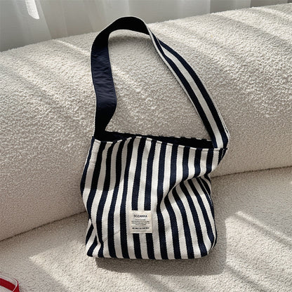 Paris Chic Reversible Navy & Red Striped Shoulder Canvas Bag