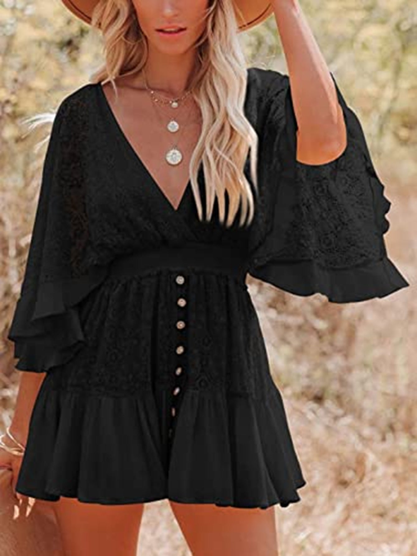 Bohemian Retro Style Coachella V-neck Lace Dress casual dress