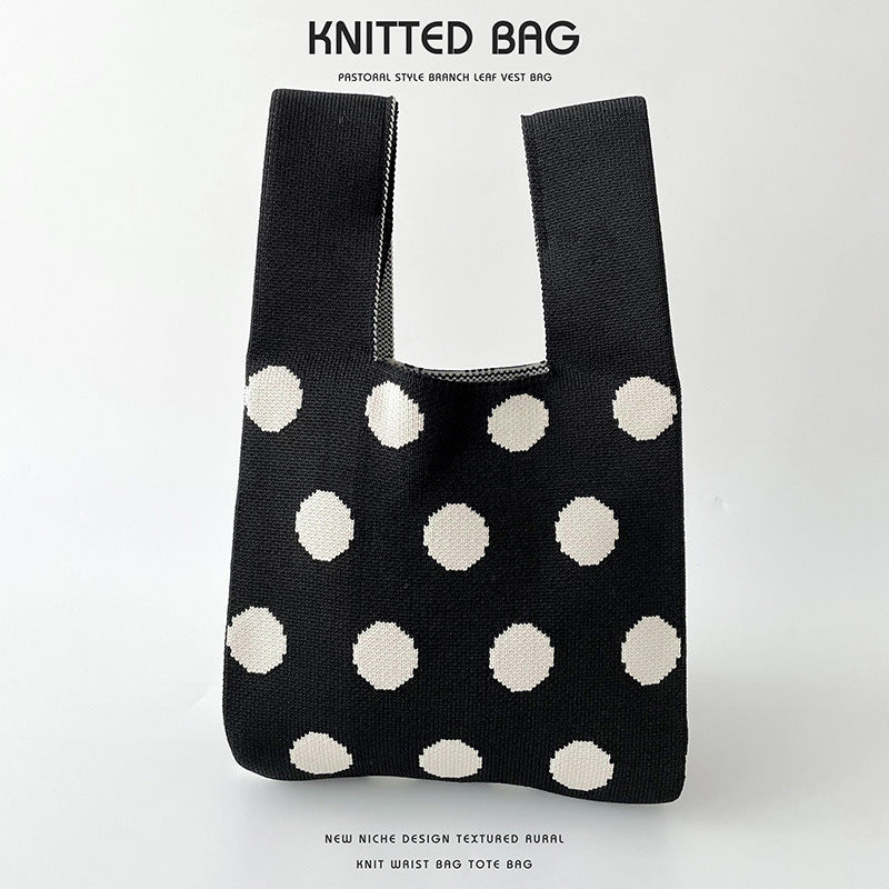 Polka Dot Knit Tote Handbag Korea Trending