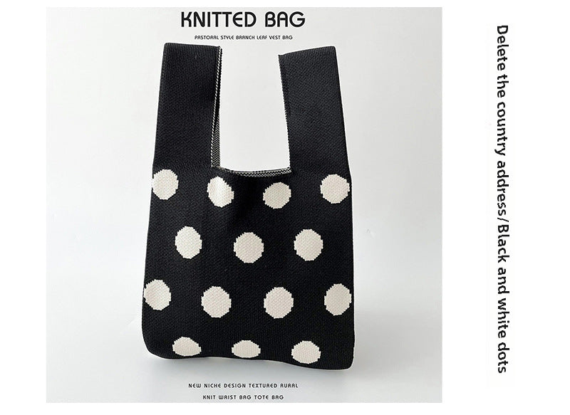 Polka Dot Knit Tote Handbag Korea Trending