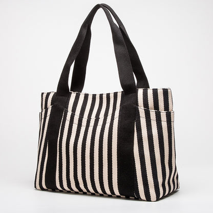 Carry-All Striped Canvas Tote Bag large capacity everyday bag