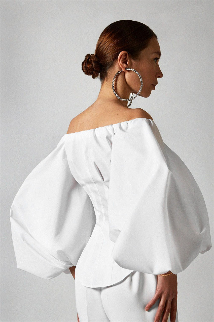 Avant-Garde Luxury Balloon Sleeves Off-Shoulder Blouse Celebrity Top