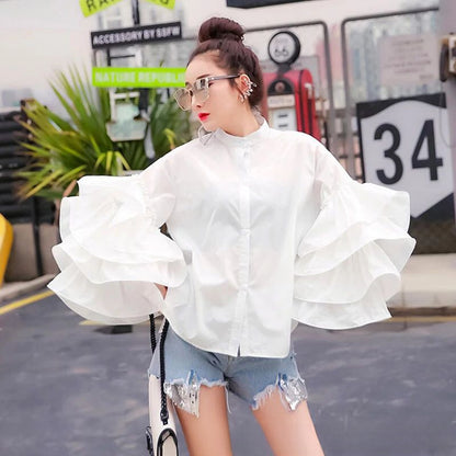 Multi-layered Ruffles Sleeve Blouse Statement Piece shirt celebrity top