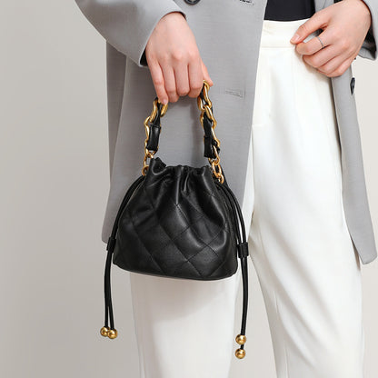 Luxury French Chic Style Quilted Chain Crossbody Bucket Bag