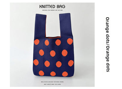 Polka Dot Knit Tote Handbag Korea Trending