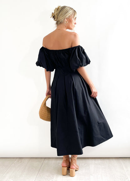 Off-Shoulder Dress Puff Sleeves High Waist Summer Dress casual look