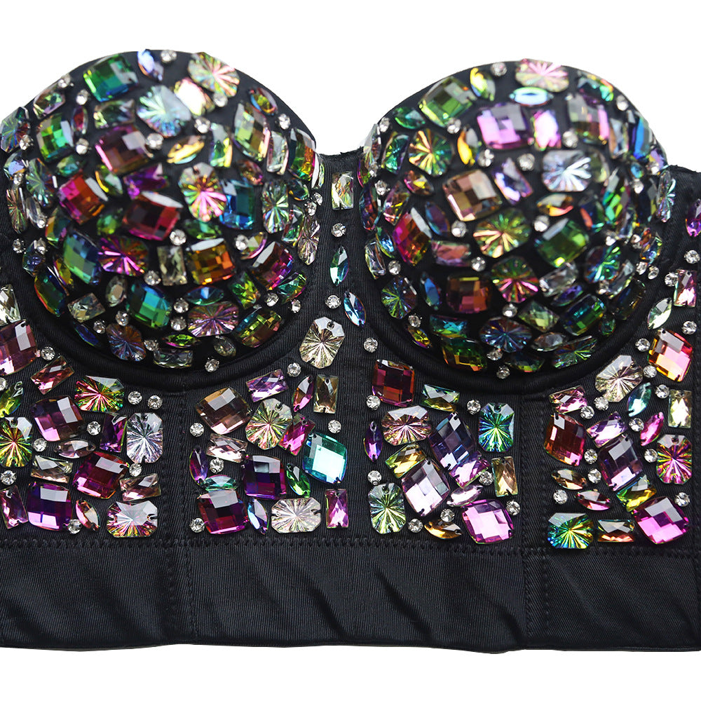 Jewel Corset Multi-color Gems Bustier Bra Top Rhinestone celebrity statement tank top