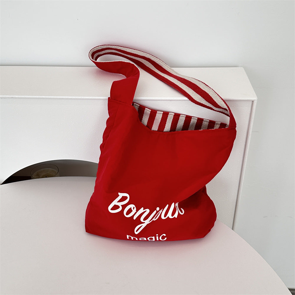 Paris Chic Reversible Navy & Red Striped Shoulder Canvas Bag