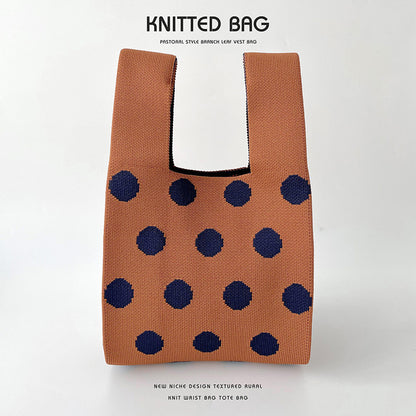 Polka Dot Knit Tote Handbag Korea Trending