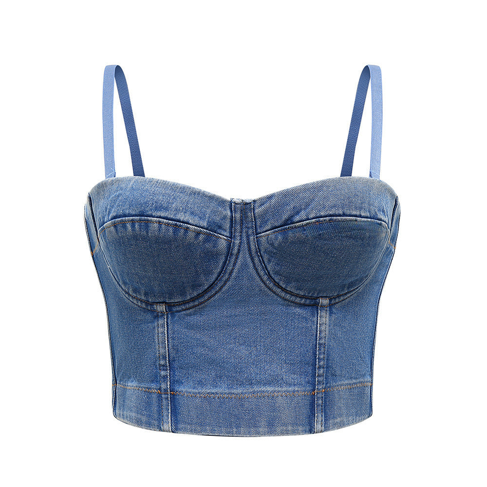 HOT Denim Bra Top Jeans Camisole short slim sexy denim corset celebrity tank top