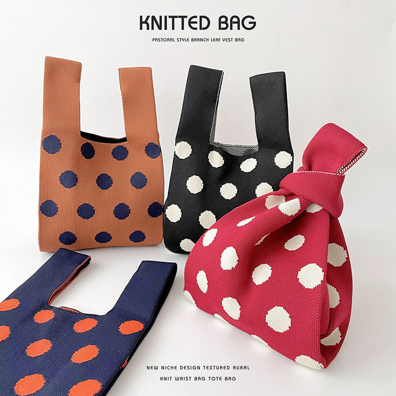 Polka Dot Knit Tote Handbag Korea Trending