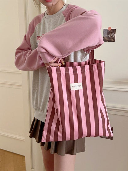 Contemporary Design Stripes Eco Bag Green Brown Pink