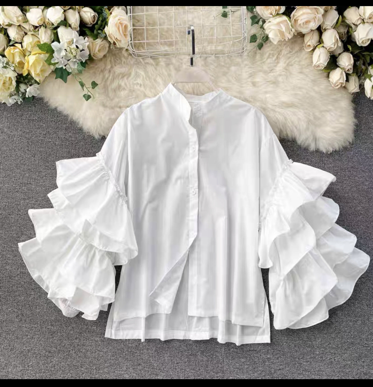 Multi-layered Ruffles Sleeve Blouse Statement Piece shirt celebrity top