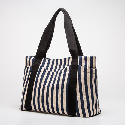 Carry-All Striped Canvas Tote Bag large capacity everyday bag