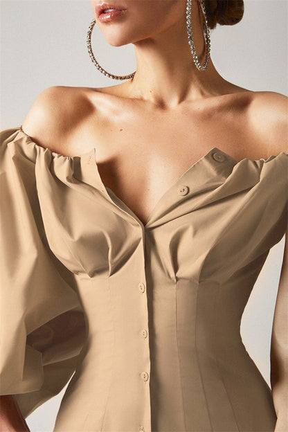 Avant-Garde Luxury Balloon Sleeves Off-Shoulder Blouse Celebrity Top