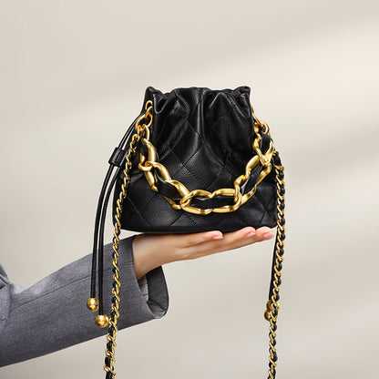 Luxury French Chic Mini Quilted Chain Handbag Drawstring Bucket Bag