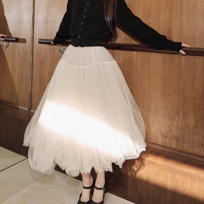 Dream Ballet French Style Mesh Tutu Skirt Tulle Skirt A-Line Puffy Long Skirt celebrity dress