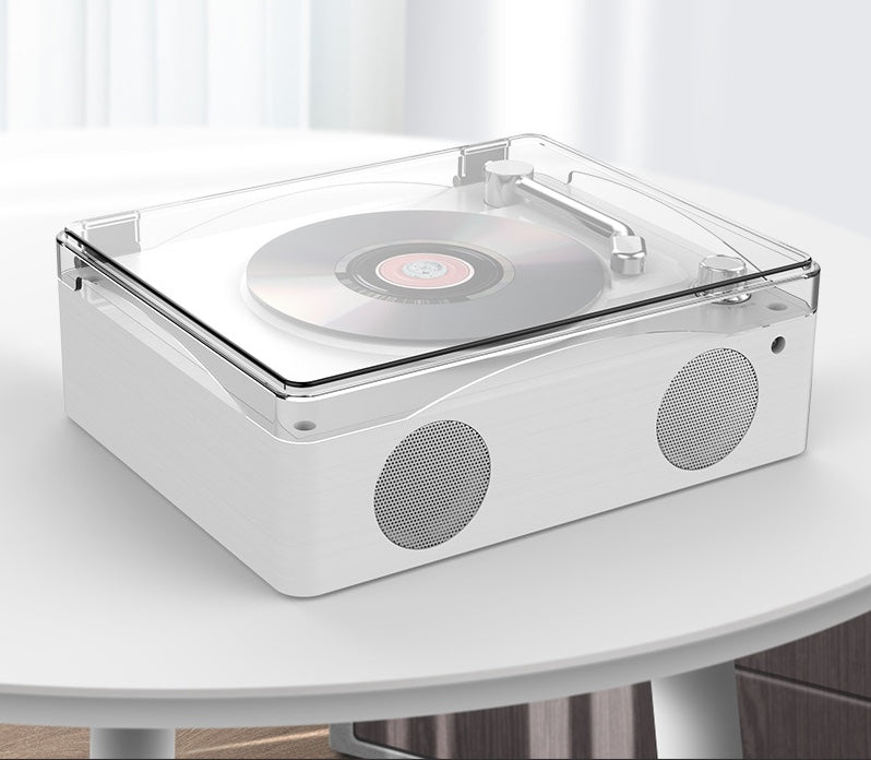 Modern Vintage Design Retro CD Player, Portable Bluetooth Speaker, Transparent Cover & Remote Control, Double speakers