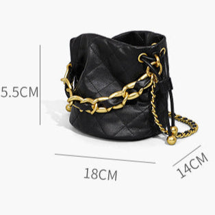 Luxury French Chic Mini Quilted Chain Handbag Drawstring Bucket Bag